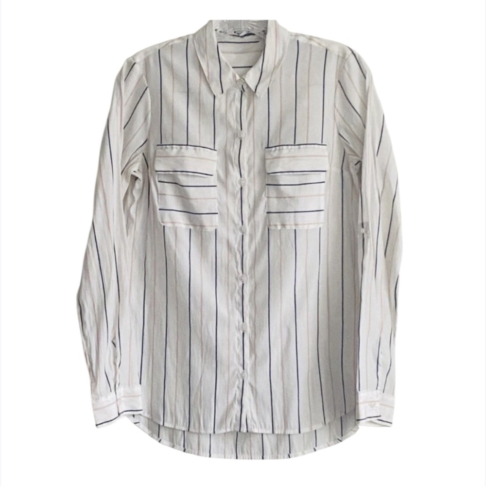 EXPRESS Womens The City Shirt‎ Button Down w Roll Tab Sleeves Striped  S
